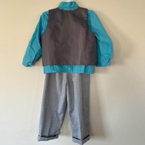 🍁Turquoise Button Down 4 Piece Toddler Suit Set - Picture 6 of 8